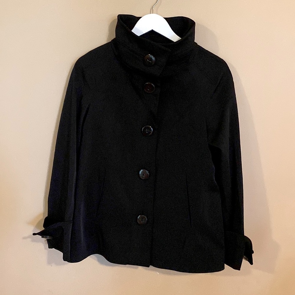 Zara Basic cropped Women’s black trench coat Size Medium Party Office Classic